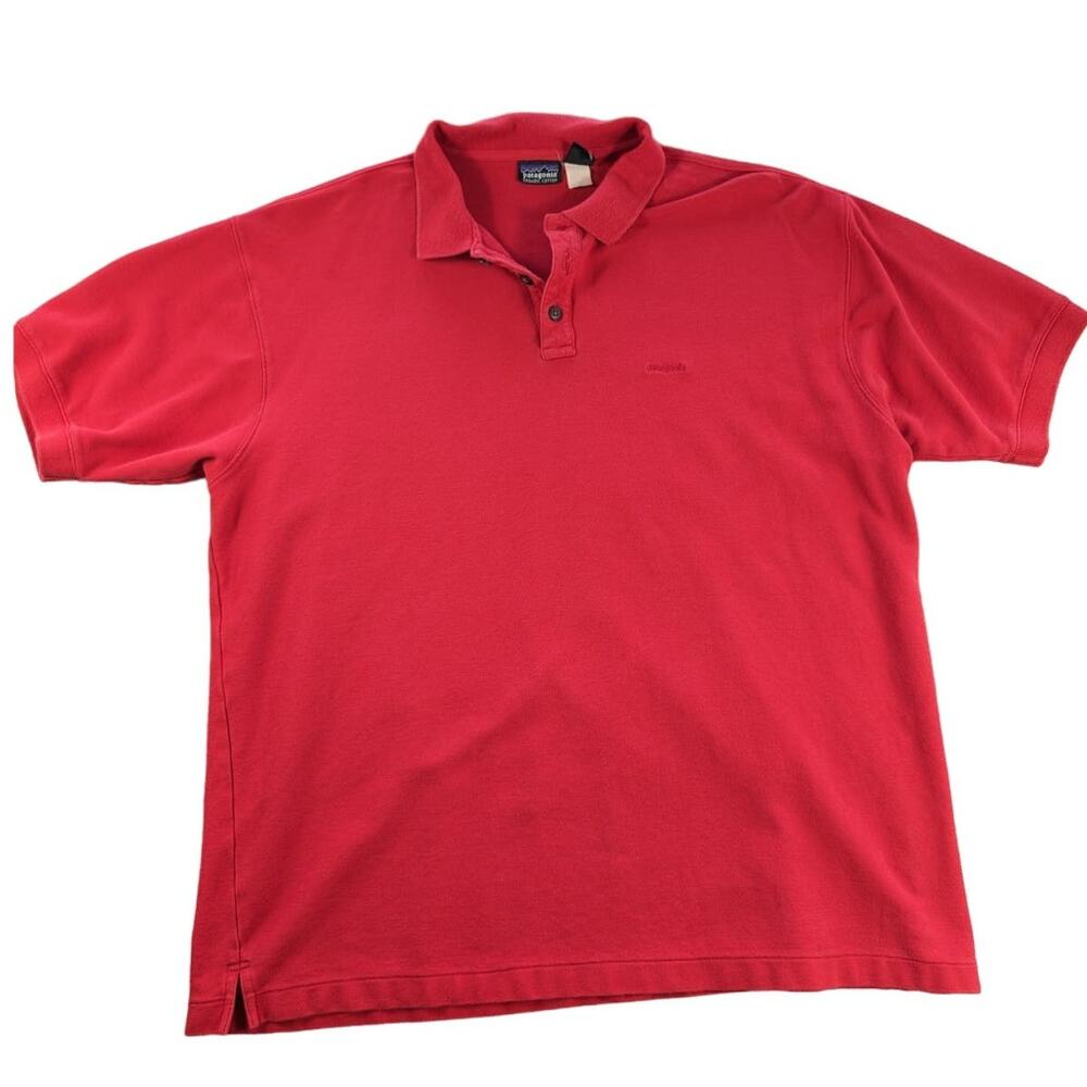 Patagonia Shirt Mens Extra Large Red Polo Short Sleeve Embroider logo Vintage